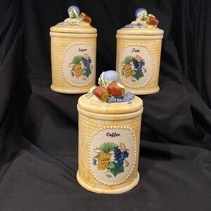 Rare Jay Imports Coffee Tea Sugar Canisters Jars Ceramic Storage With Lids